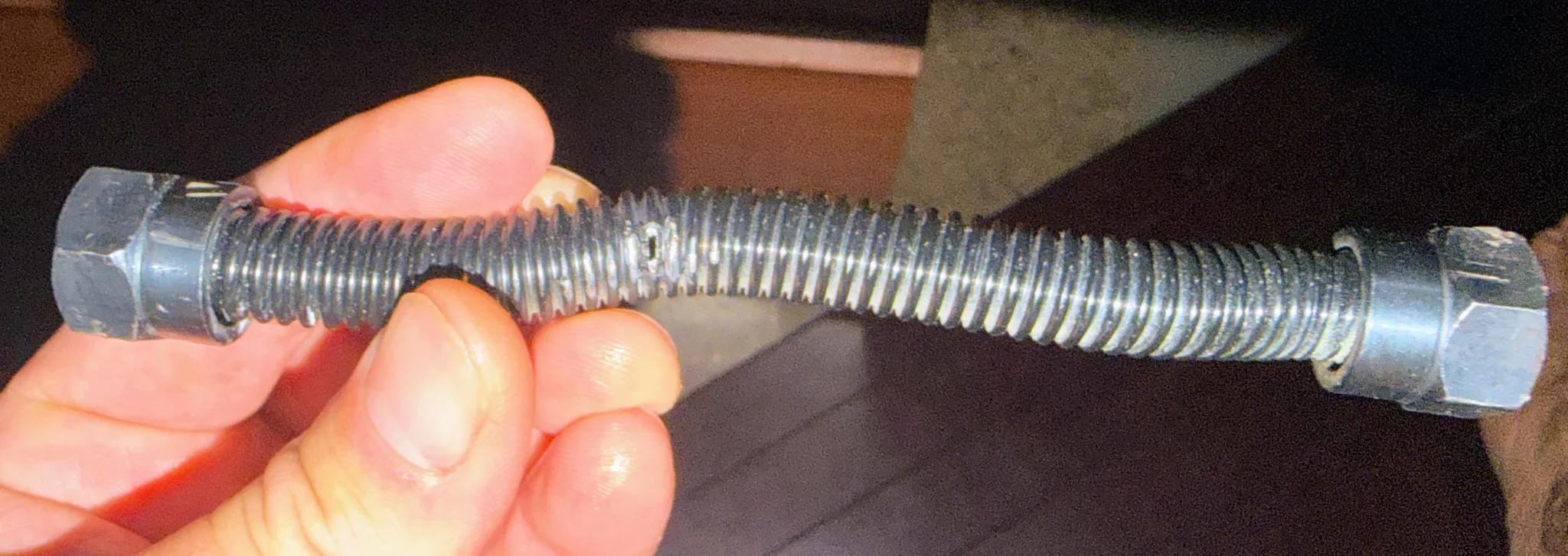 Broken gas flex pipe from the porch fireplace